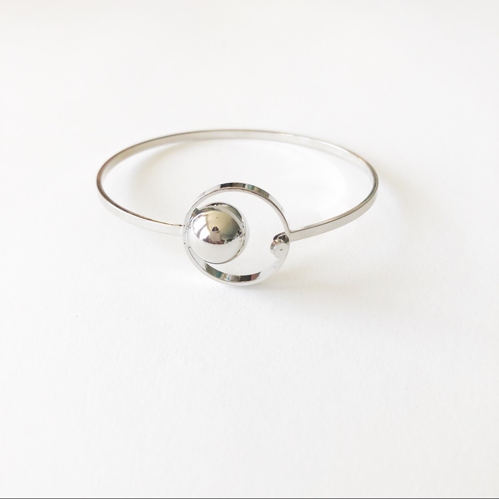 Silver Minimalist Ball Bangle - Picture 4 of 5
